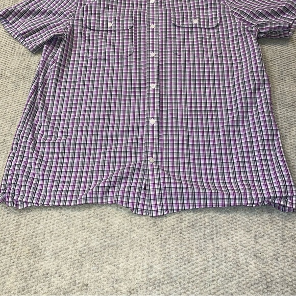 MICHAEL KORS SHORT SLEEVE PLAIDED BUTTON UP SHIRT MEN SIZE XL PURPLE BLACK GREY - Picture 2 of 9